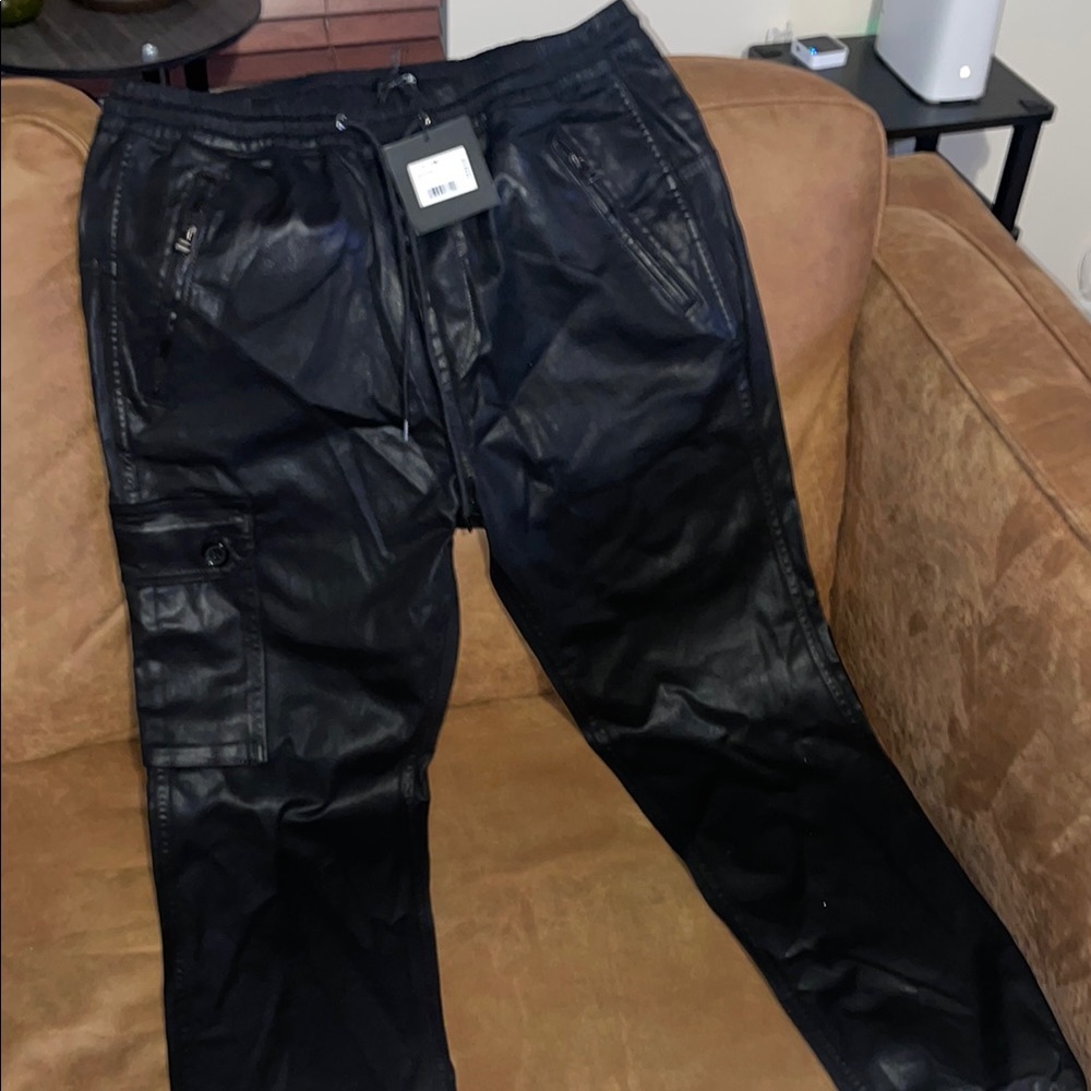 Black Faux Leather Joggers